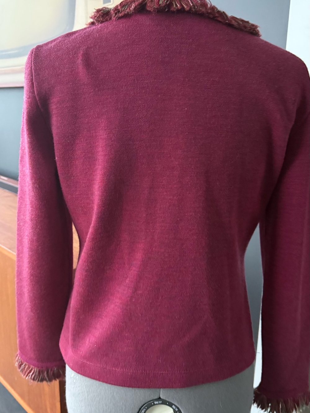 M by Missoni Burgundy Fringe-Trim Button Cardigan - Picture 5 of 8